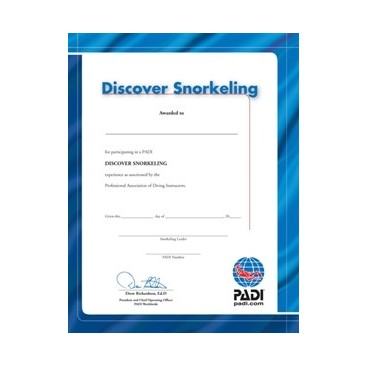 Certificate PADI Snorkel